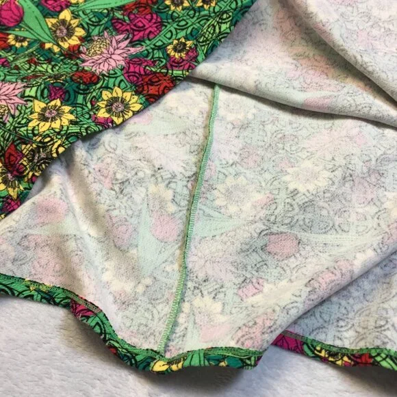 LuLaRoe Amelia Fit & Flare Dress Size L Womans Green Floral Short Sleeve Pleated - Picture 9 of 13